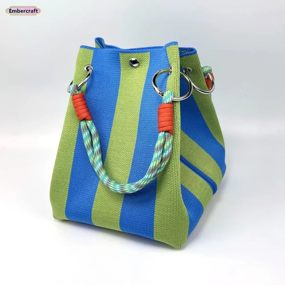 🌸🧶 Boho Woven Bucket Bag for Women- Handmade Knitted Crochet Shoulder Bag