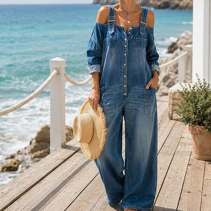 ✨ Off-Shoulder Denim Jumpsuit | Matches Any Style: Sexy, Sweet, Casual | Wide Leg Overalls Y2K 👖