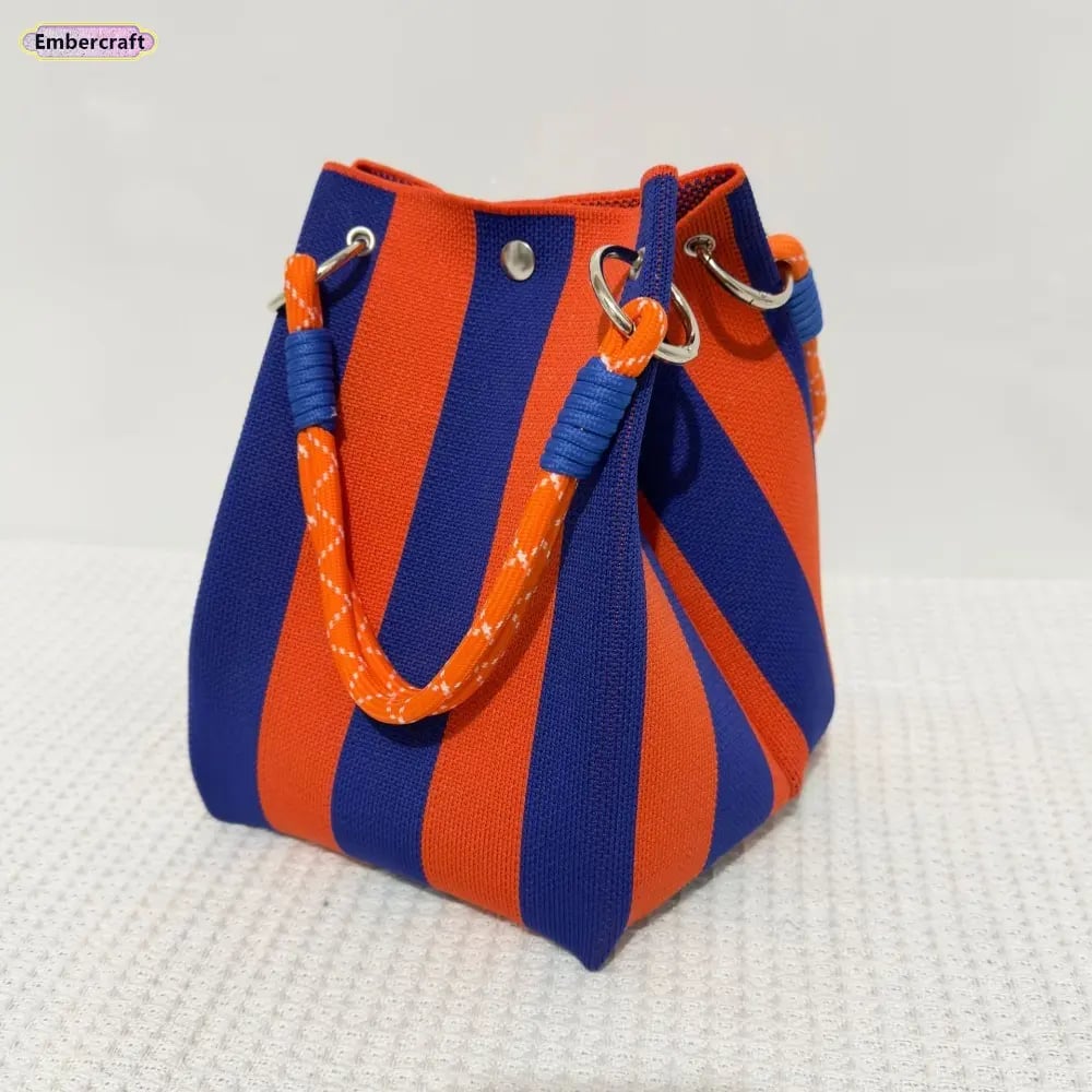 🌸🧶 Boho Woven Bucket Bag for Women- Handmade Knitted Crochet Shoulder Bag