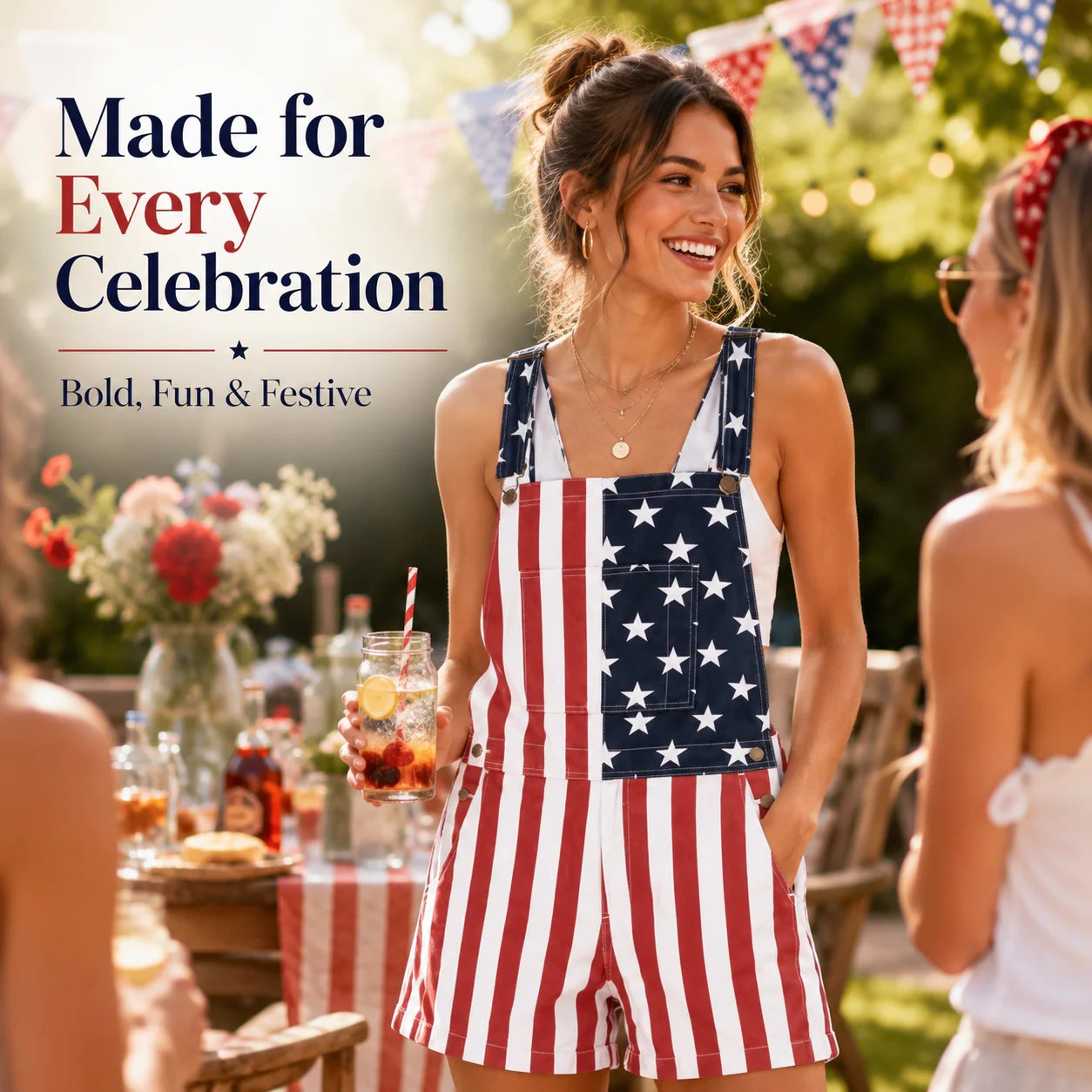 𝑶𝒇𝒇𝒊𝒄𝒊𝒂𝒍 𝑺𝒕𝒐𝒓𝒆 | Primglam®American Flag Denim Overalls Stretch Shorts
