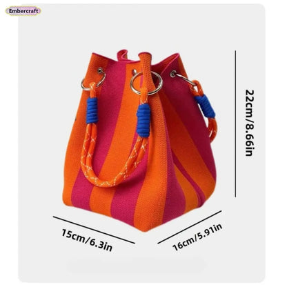 🌸🧶 Boho Woven Bucket Bag for Women- Handmade Knitted Crochet Shoulder Bag