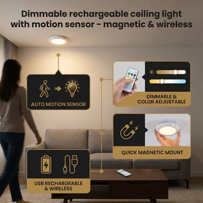 𝐎𝐟𝐟𝐢𝐜𝐢𝐚𝐥 𝐁𝐫𝐚𝐧𝐝 𝐒𝐭𝐨𝐫𝐞 | Primglam® Rechargeable Magnetic Wireless Motion Sensor Ceiling Light with Remote