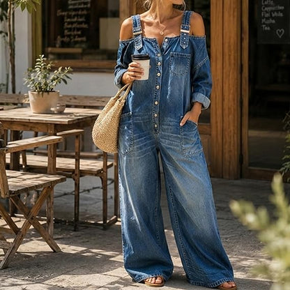 ✨ Off-Shoulder Denim Jumpsuit | Matches Any Style: Sexy, Sweet, Casual | Wide Leg Overalls Y2K 👖