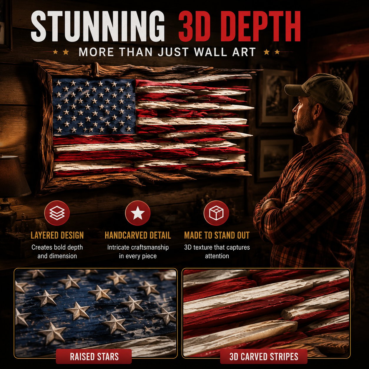 🇺🇸 Handmade Wooden American Flag Wall Art