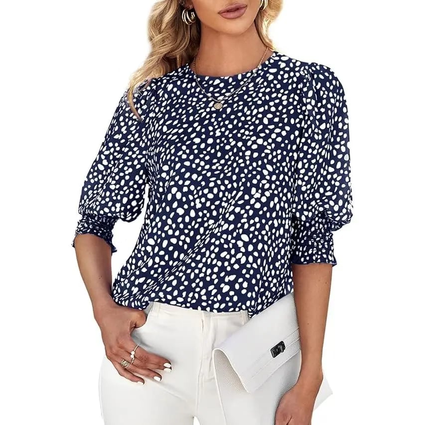 🔥LAST DAY 70% OFF- Women's Polka Dot 3/4 Sleeve Blouse Tops Ladies