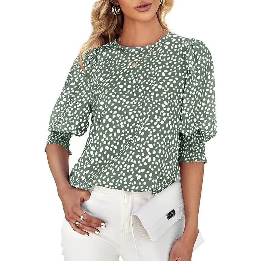 🔥LAST DAY 70% OFF- Women's Polka Dot 3/4 Sleeve Blouse Tops Ladies