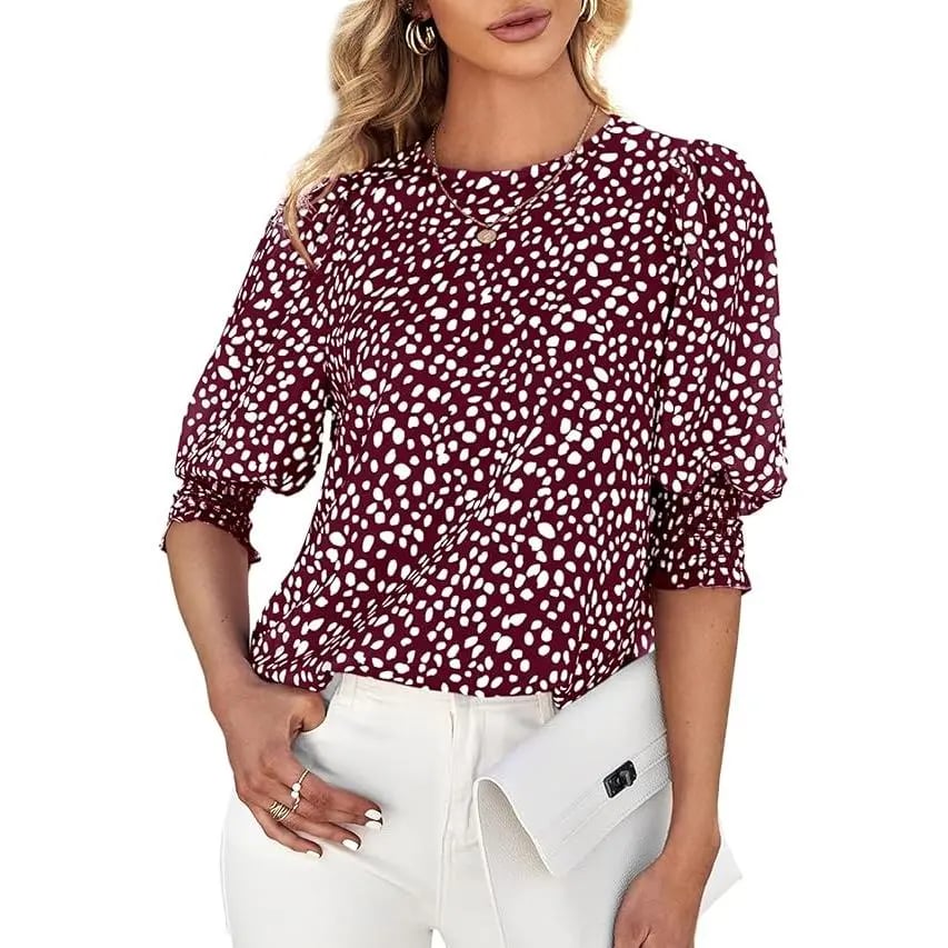 🔥LAST DAY 70% OFF- Women's Polka Dot 3/4 Sleeve Blouse Tops Ladies