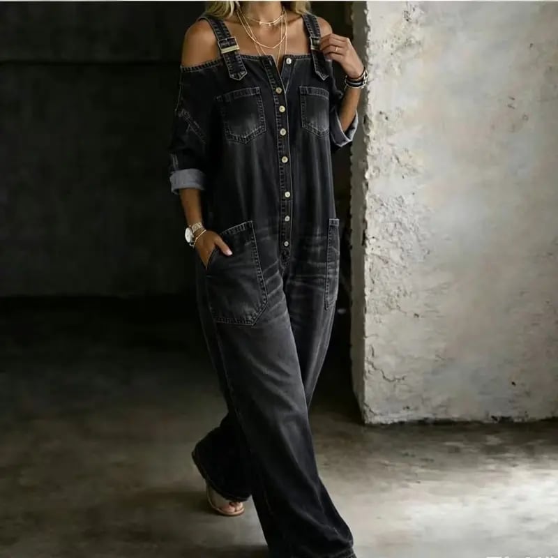 ✨ Off-Shoulder Denim Jumpsuit | Matches Any Style: Sexy, Sweet, Casual | Wide Leg Overalls Y2K 👖