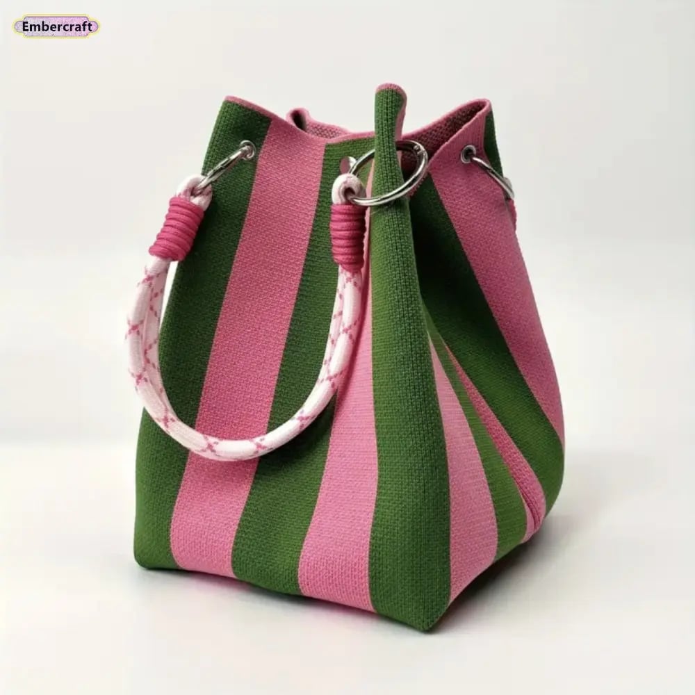 🌸🧶 Boho Woven Bucket Bag for Women- Handmade Knitted Crochet Shoulder Bag
