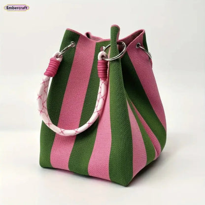 🌸🧶 Boho Woven Bucket Bag for Women- Handmade Knitted Crochet Shoulder Bag