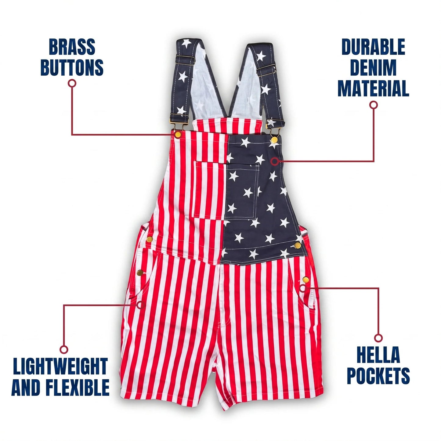 𝑶𝒇𝒇𝒊𝒄𝒊𝒂𝒍 𝑺𝒕𝒐𝒓𝒆 | Primglam®American Flag Denim Overalls Stretch Shorts