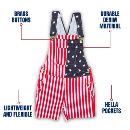 𝑶𝒇𝒇𝒊𝒄𝒊𝒂𝒍 𝑺𝒕𝒐𝒓𝒆 | Primglam®American Flag Denim Overalls Stretch Shorts