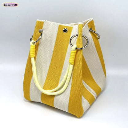 🌸🧶 Boho Woven Bucket Bag for Women- Handmade Knitted Crochet Shoulder Bag