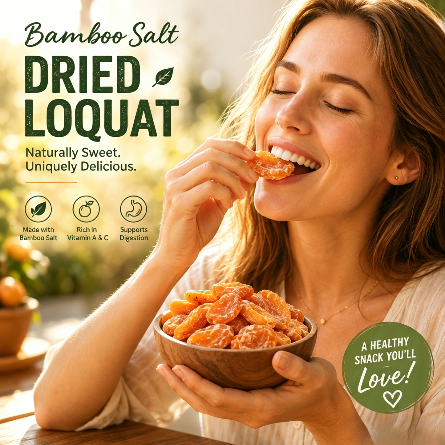 😋Bamboo Salt Dried Loquat - 🍃Natural Healthy Green Snack