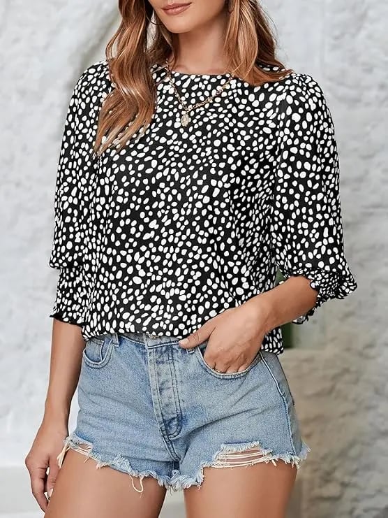 🔥LAST DAY 70% OFF- Women's Polka Dot 3/4 Sleeve Blouse Tops Ladies