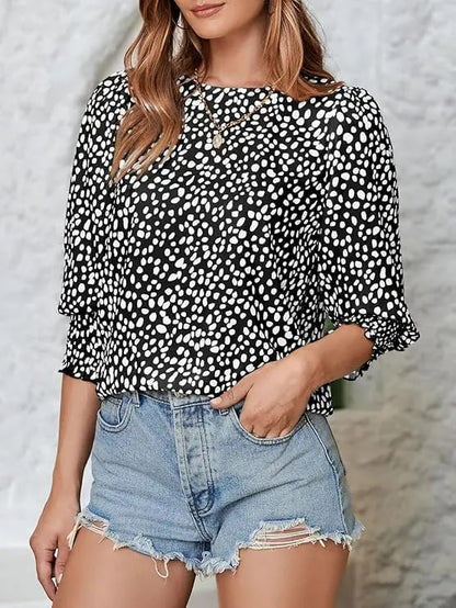 🔥LAST DAY 70% OFF- Women's Polka Dot 3/4 Sleeve Blouse Tops Ladies