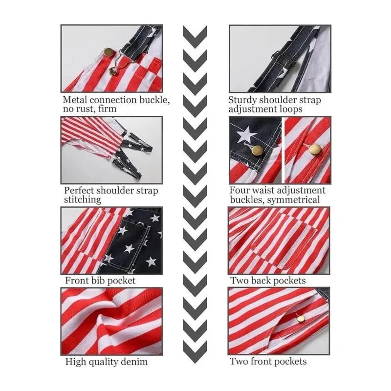 𝑶𝒇𝒇𝒊𝒄𝒊𝒂𝒍 𝑺𝒕𝒐𝒓𝒆 | Primglam®American Flag Denim Overalls Stretch Shorts