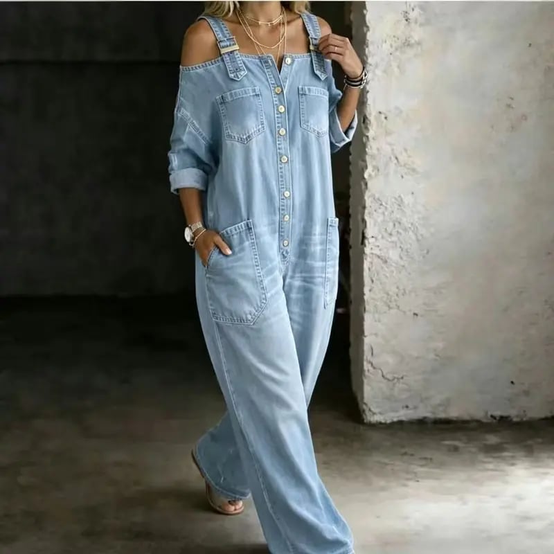 ✨ Off-Shoulder Denim Jumpsuit | Matches Any Style: Sexy, Sweet, Casual | Wide Leg Overalls Y2K 👖