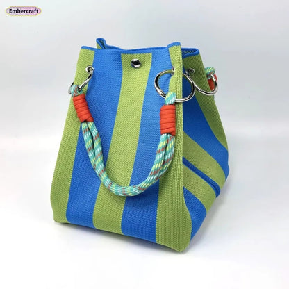 🌸🧶 Boho Woven Bucket Bag for Women- Handmade Knitted Crochet Shoulder Bag