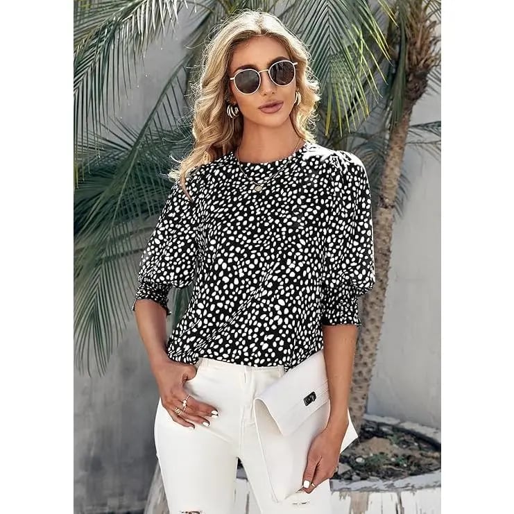 🔥LAST DAY 70% OFF- Women's Polka Dot 3/4 Sleeve Blouse Tops Ladies